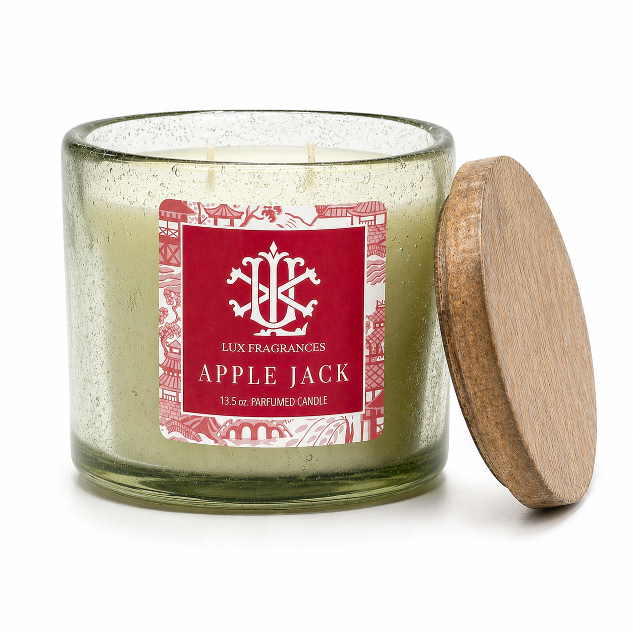 Apple Jack 13.5 oz. Clear Glass with Wood Lid Candle