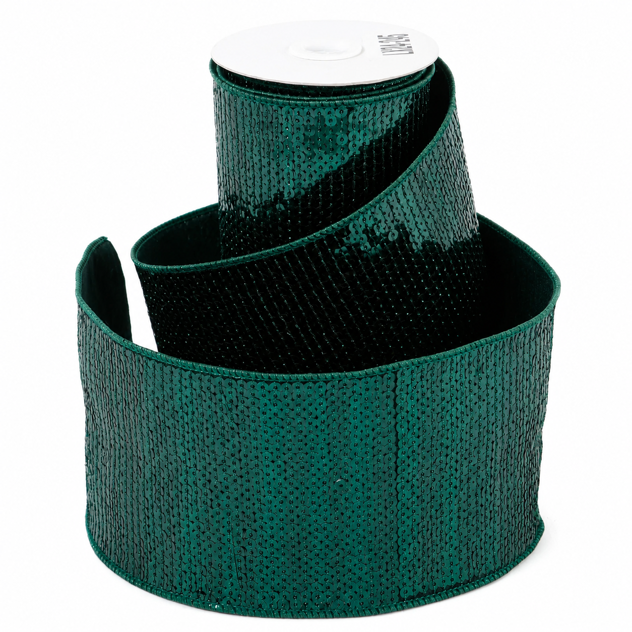4" X 5 YDS DARK GREEN SEQUINED DUPION BACKED RIBBON