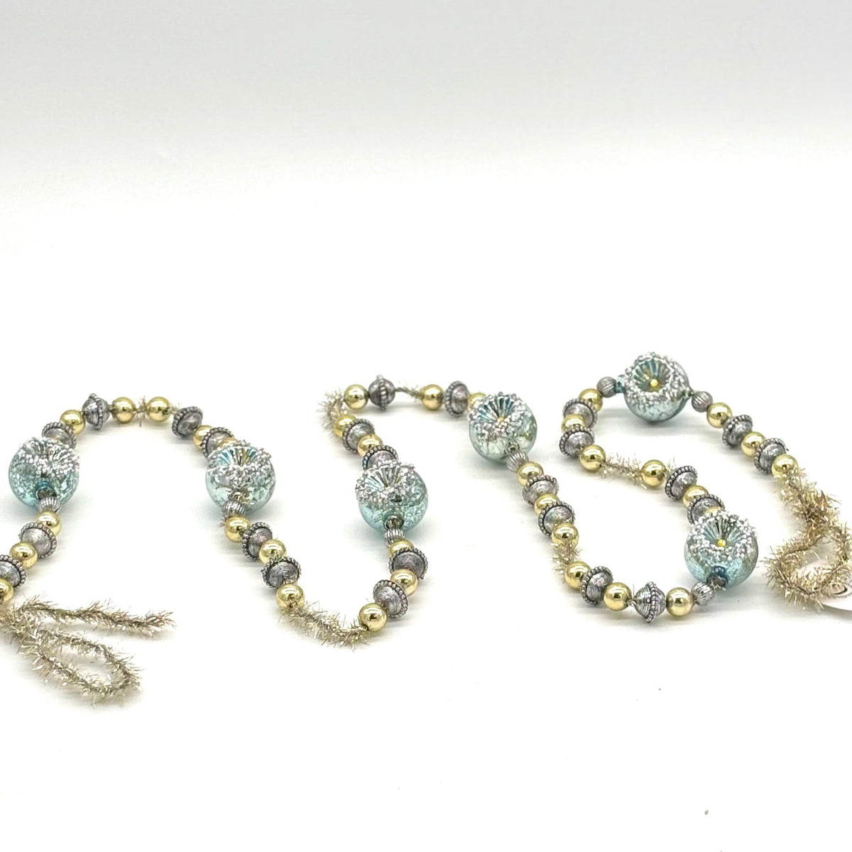 6" BLUE/GOLD GLASS BALL GARLAND
