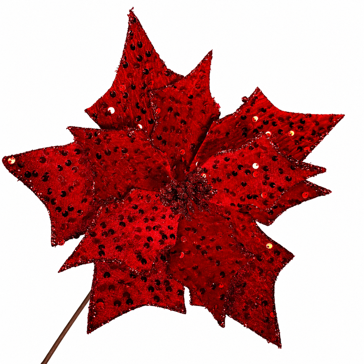 11.5" Diameter Red Sequined Poinsettia Stem
