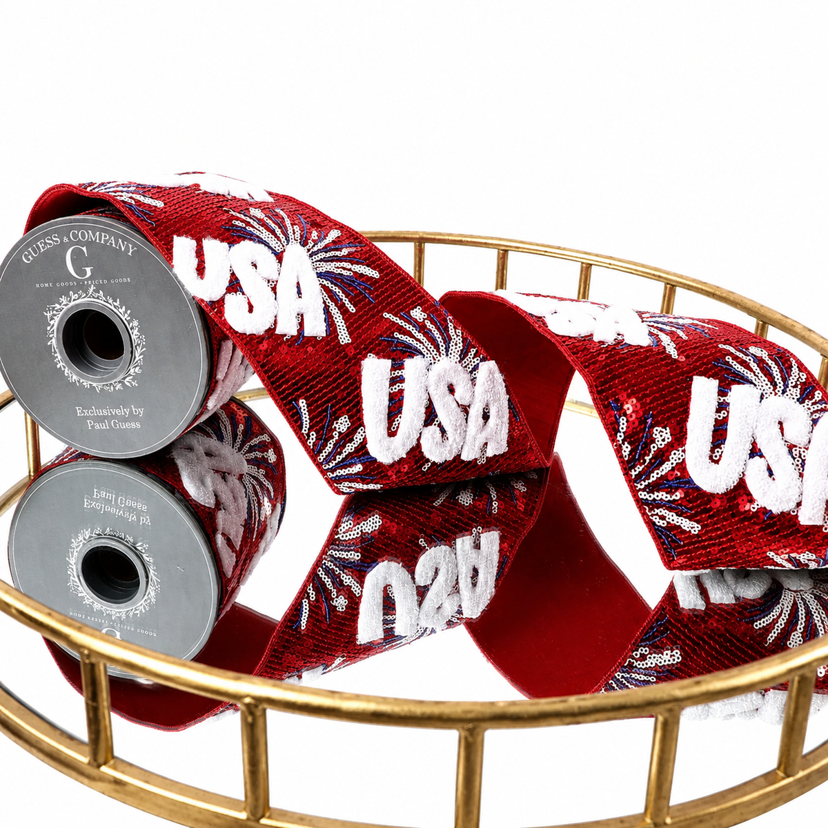 4" RED SEQUIN USA EMBROIDERY 5YD