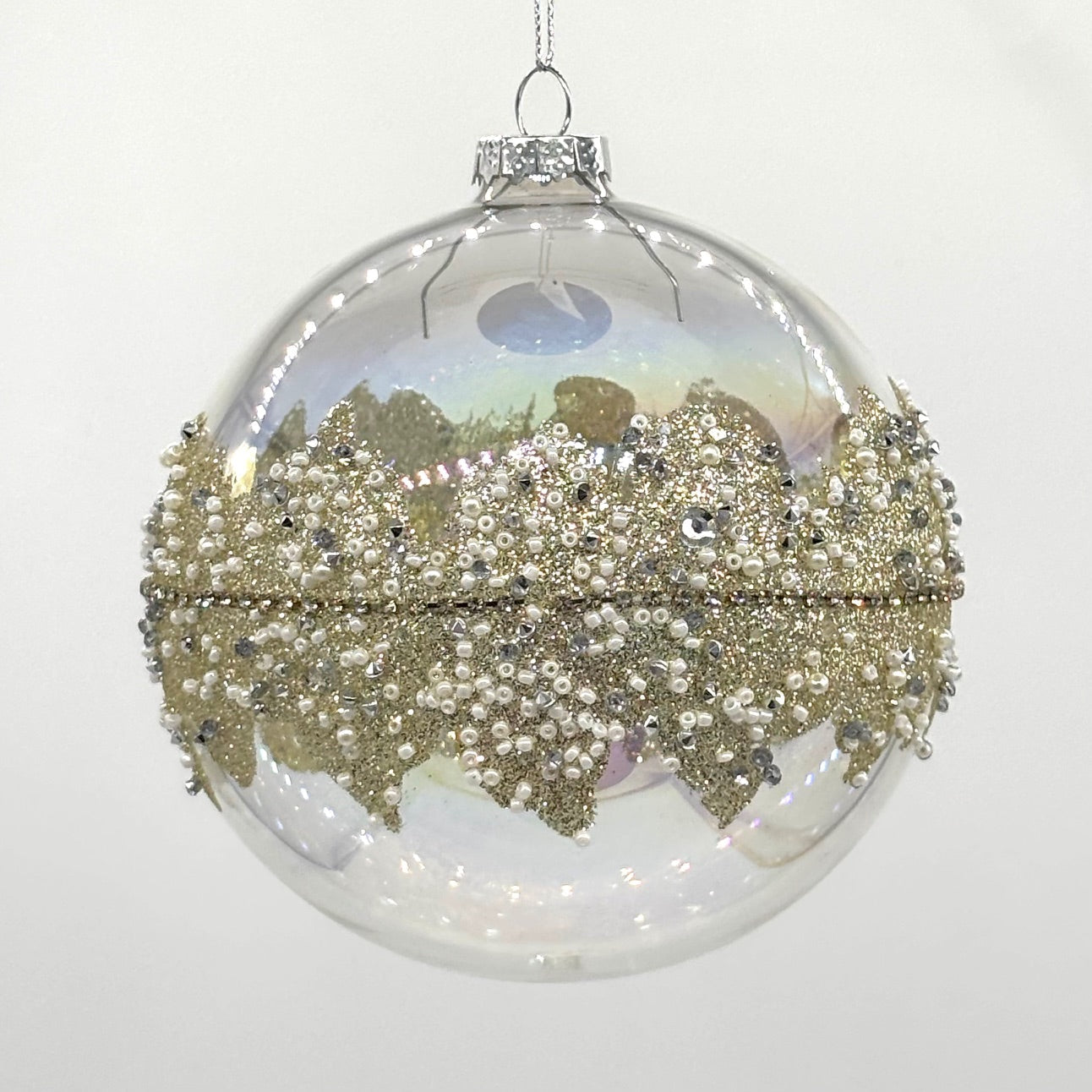 4.5" GOLD BEADED GLASS BALL ORNAMENT