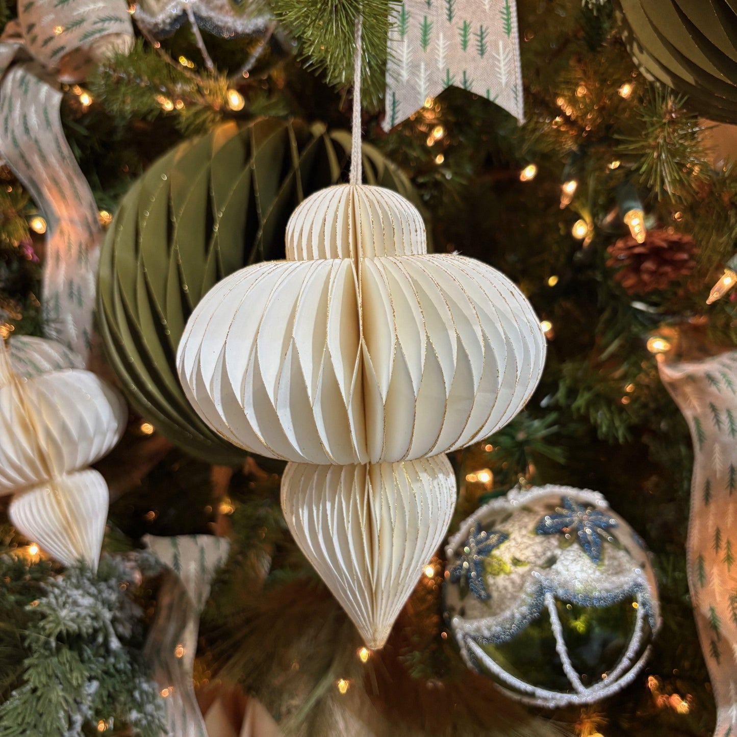 7" Hanging Finial  Ornament Off White