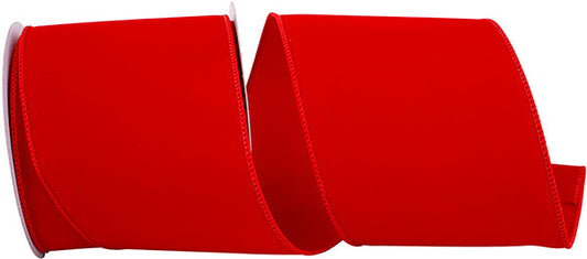 Value Velvet Wired Edge Indoor/Outdoor Ribbon, Red, 4 Inch, 10 Yards