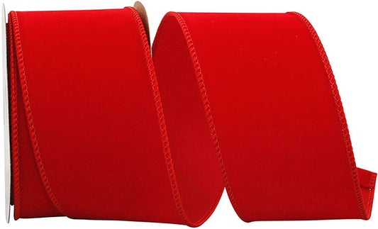 Value Velvet Wired Edge Indoor/Outdoor Ribbon, Red, 2-1/2 Inch, 10 Yards