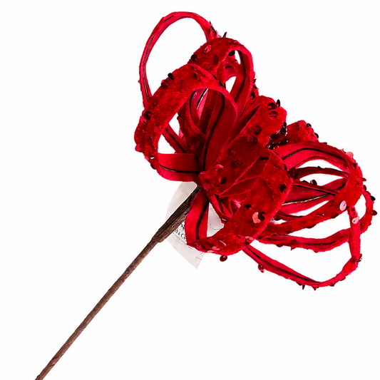 8.5" Diameter Red Sequined Floral Pick