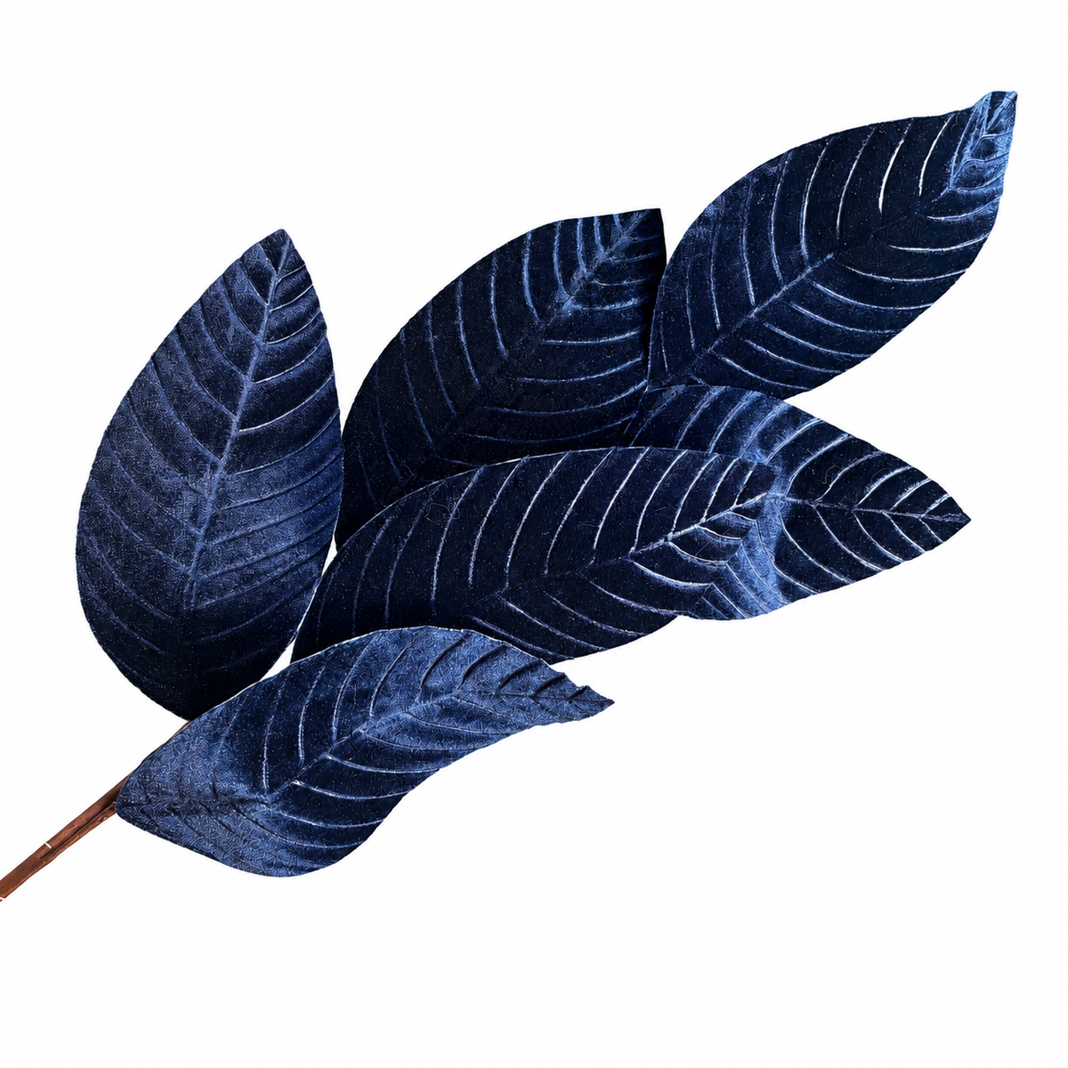 31" Midnight Blue Velvet Leaf Spray