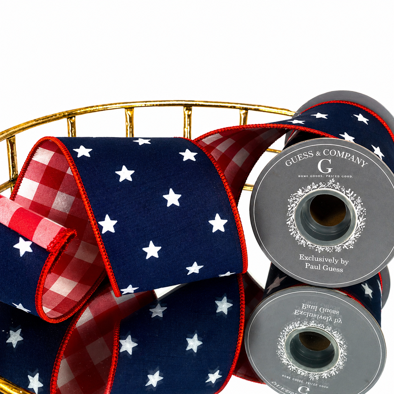 4"X5YD STAR PRINT ON NAVY DUPION WITH RED/WHITE CHECK BACK
