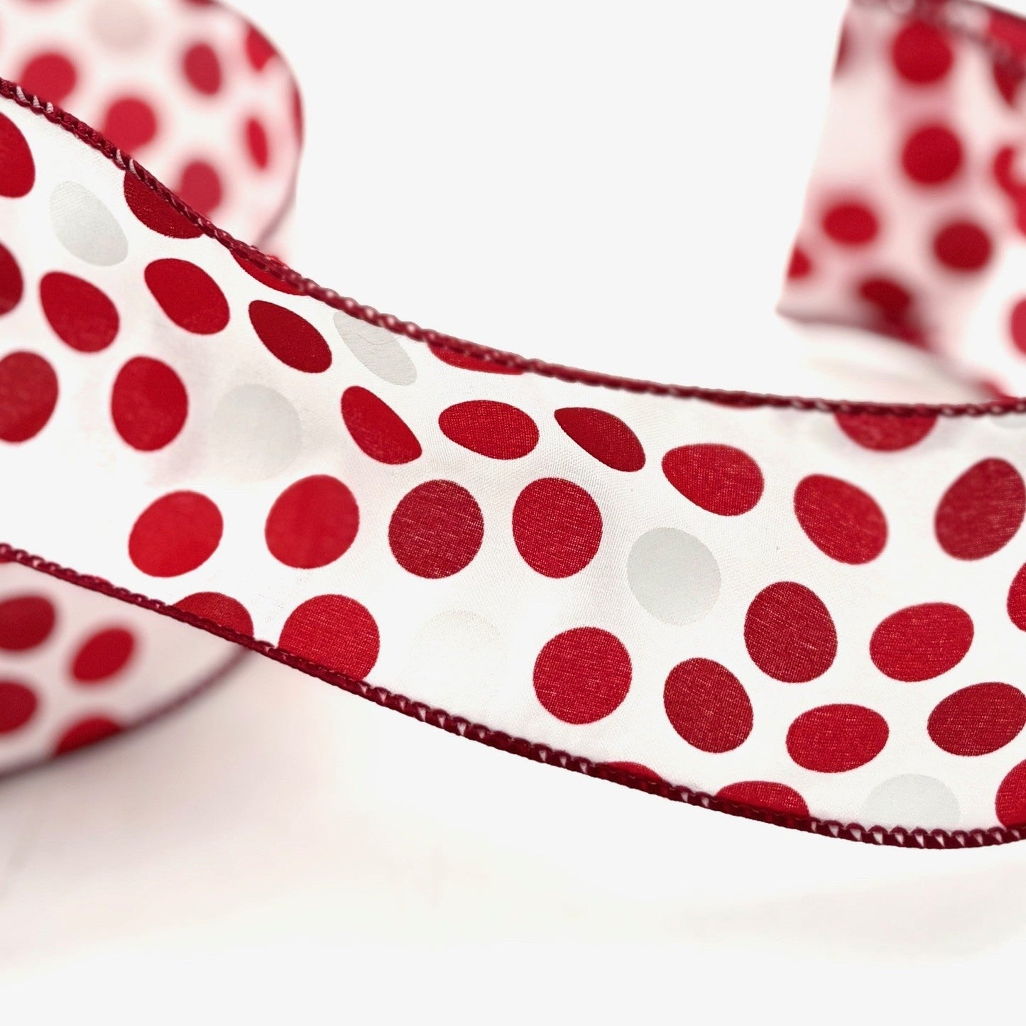 2.5"x10Y RED/WHITE DOT ON CREAM RIBBON