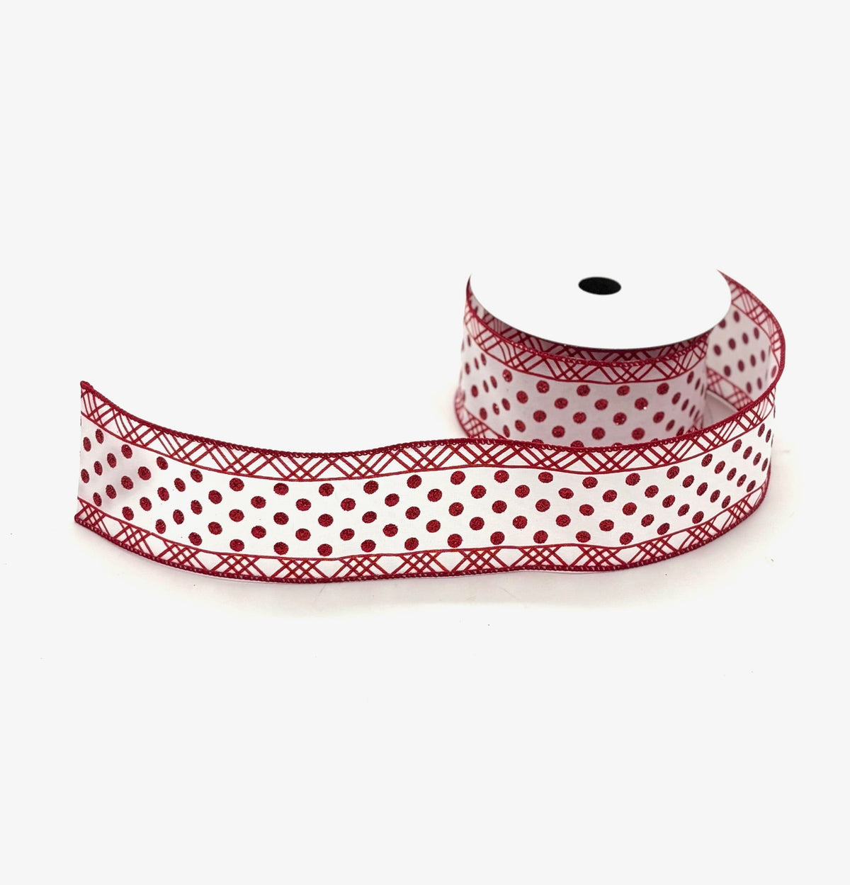 2.5"x10Y RED DOT ON WHITE WITH LATTICE EDGE RIBBON
