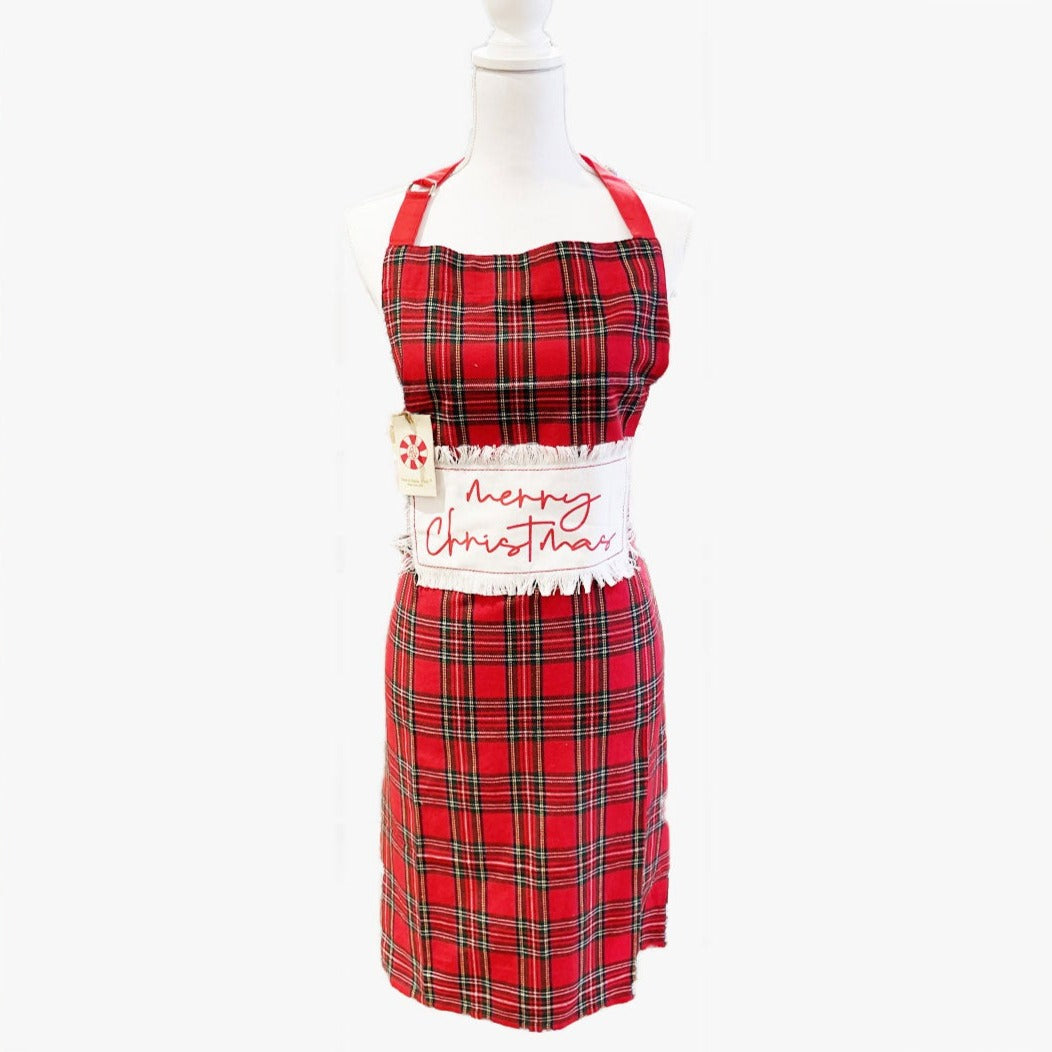 Tartan Plaid Merry Christmas Apron