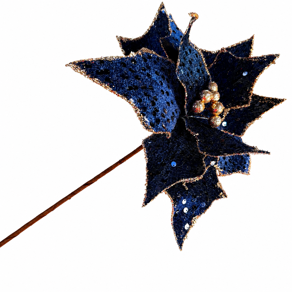 11.5" Diameter Midnight Blue Sequined Poinsettia Stem