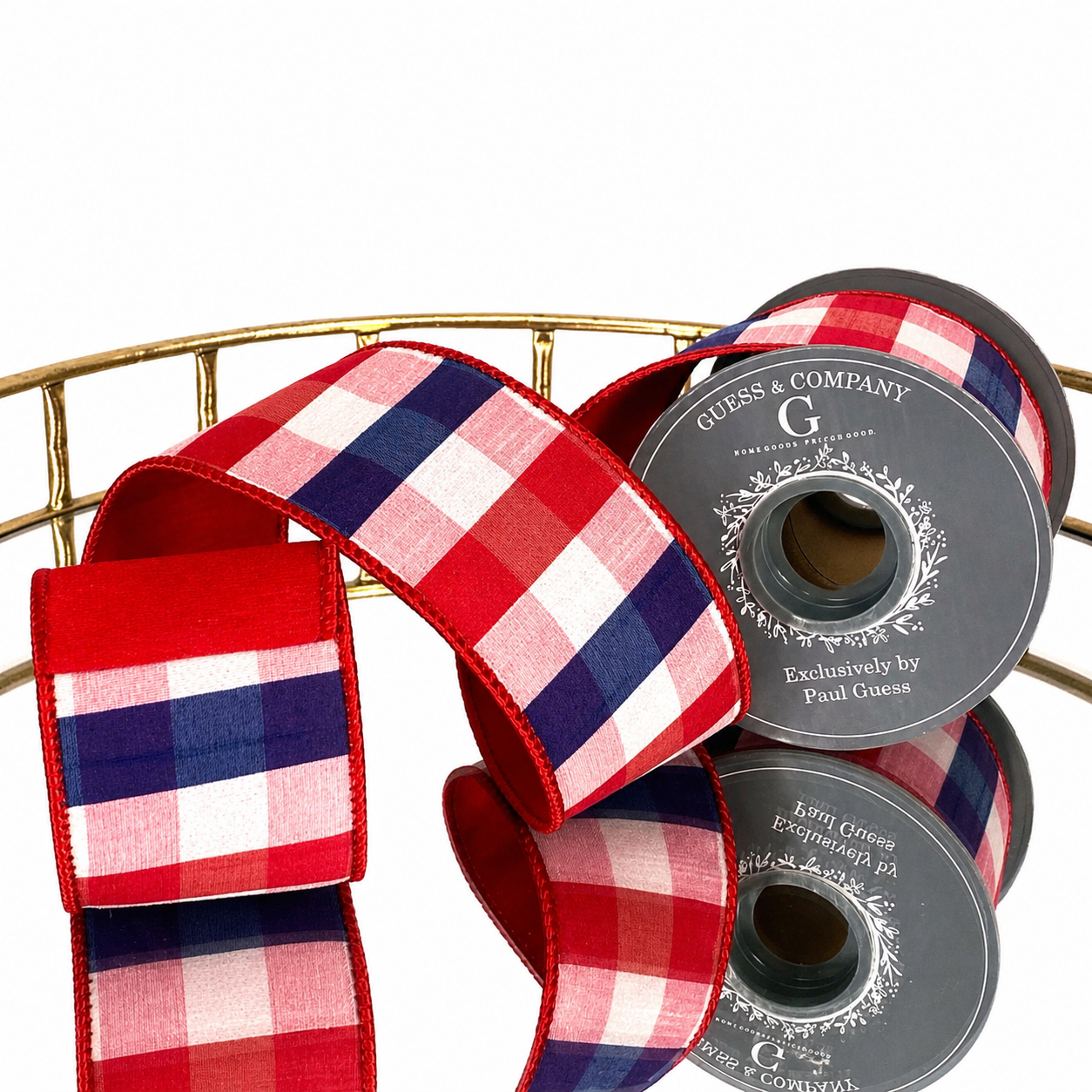 2.5"X5YD RED/BLUE PLAID WITH RED DUPION BACK