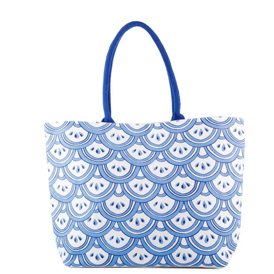 BLUE/WHT FISHSCALE PATTERN TOTE BAG