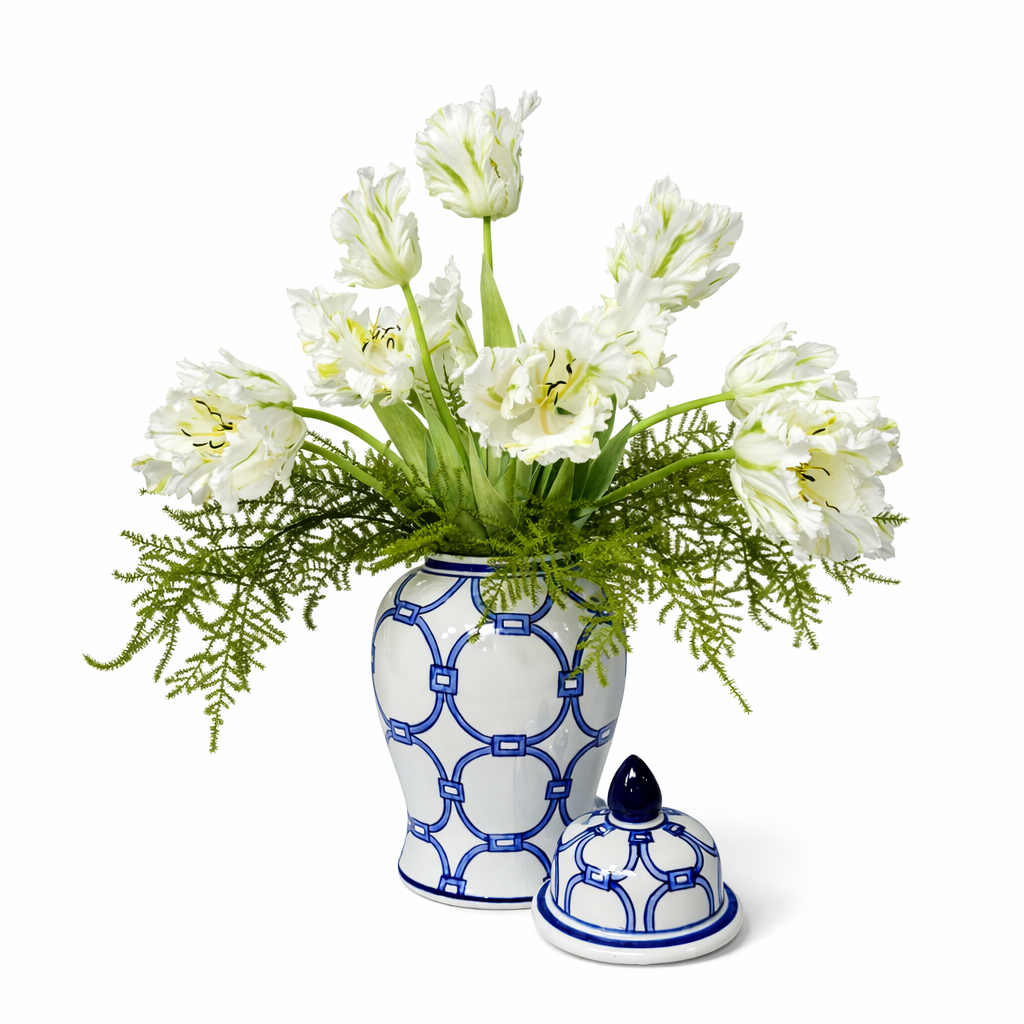 Parrot Tulip Drop in Arrangement with Asparagus Fern