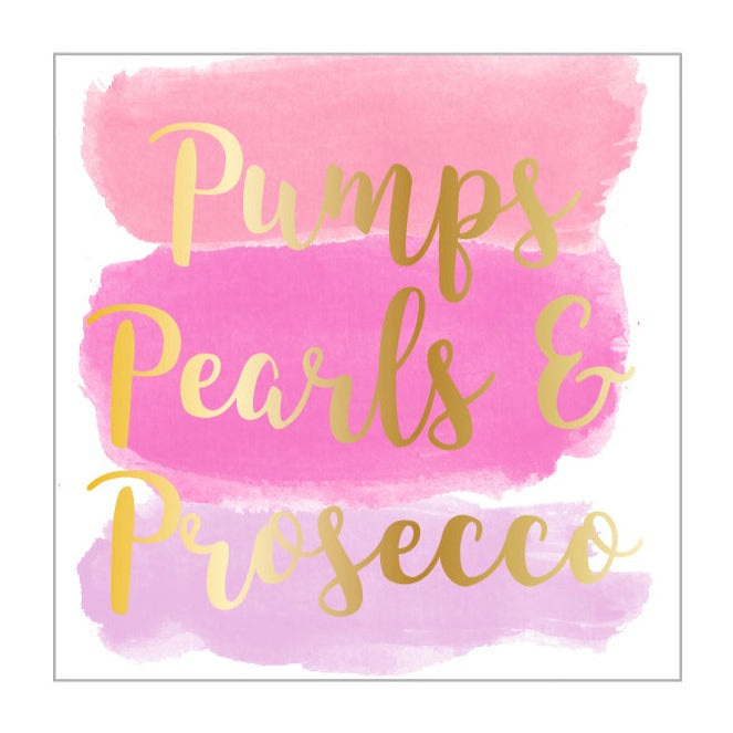 Pumps, Pearls and Prosecco on Watercolor Stripe BEVERAGE NAPKIN