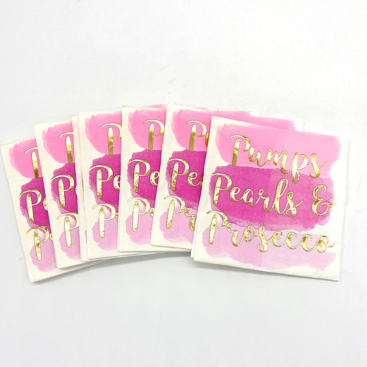 Pumps, Pearls and Prosecco on Watercolor Stripe BEVERAGE NAPKIN