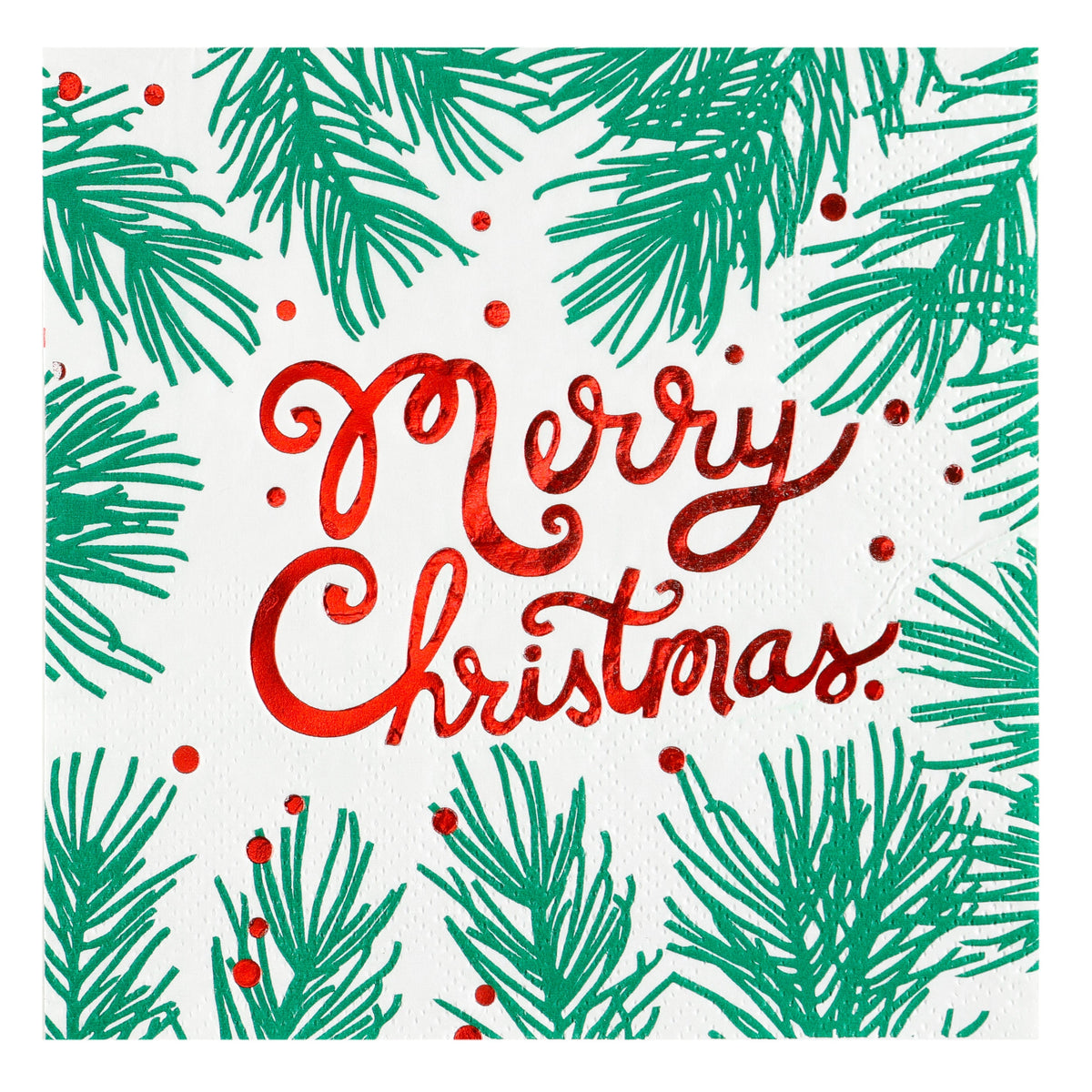 Pine Bough Merry Christmas Beverage Napkin..20 Pieces Per Pkg