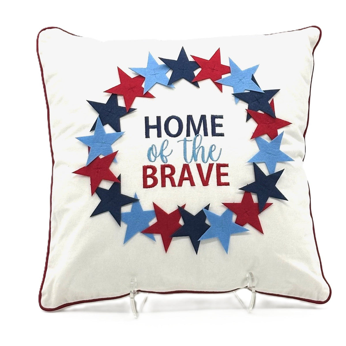 HOME OF THE BRAVE WREATH PILLOW 17" X 17"