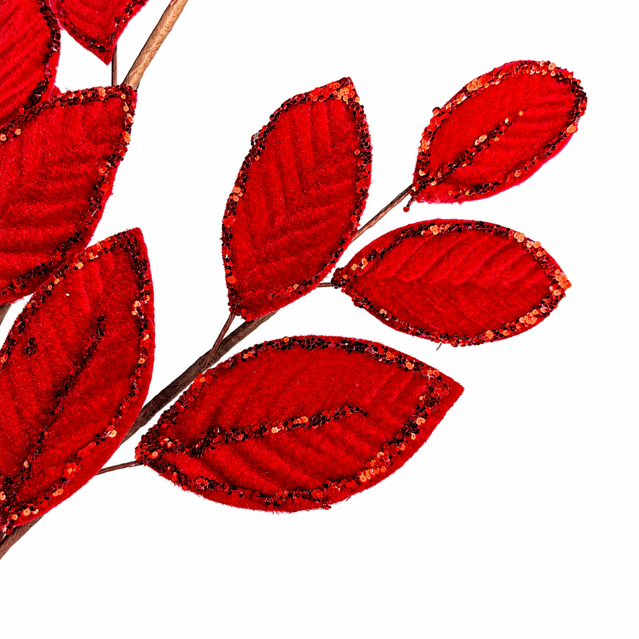 25.5" Red Velvet Leaf Spray with Beads