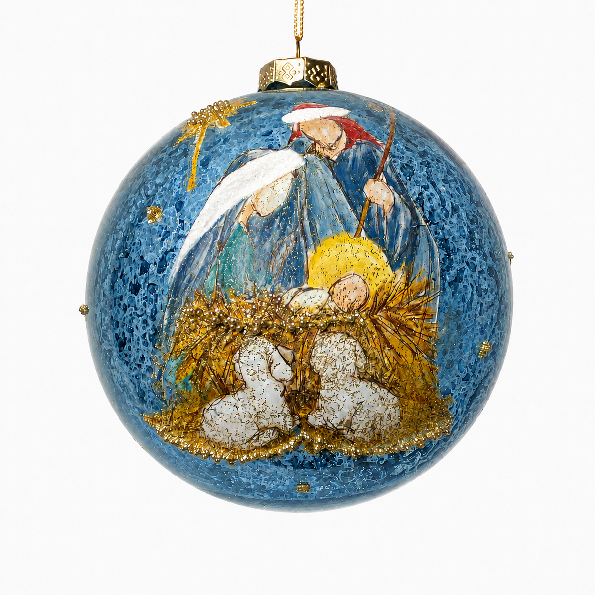 5" Diameter Holy Family Glass Ball Ornament Lt. Blue