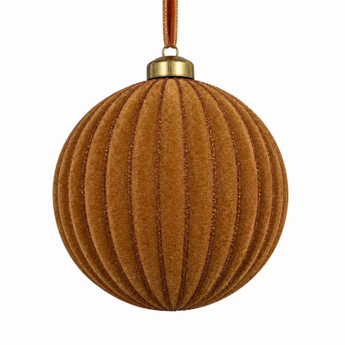 4" Diameter Glass Flocked Ball Hanging Ornament -Cinnamon
