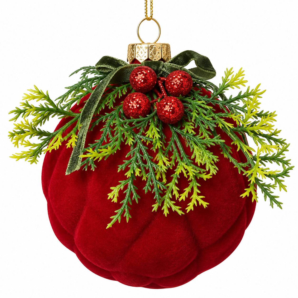 4" Diameter Glass Ball Red Flocked Ornament with Bow