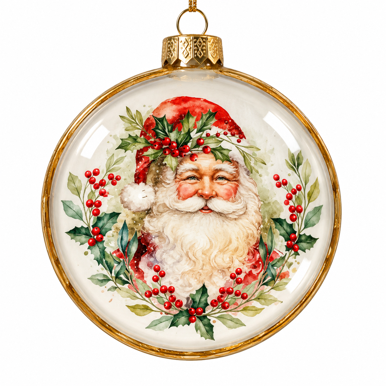 4" Glass Disc Ornament with Santa