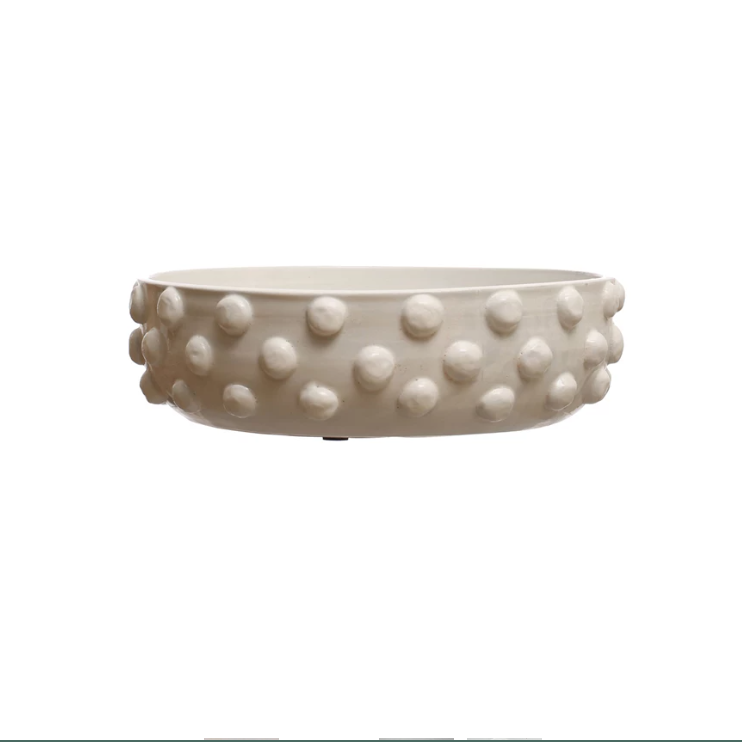 Decorative Terra-cotta Bowl w/ Raised Dots, White