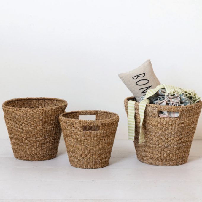 Hand-Woven Seagrass Baskets w/ Handles, Natural, SMALL ONLY