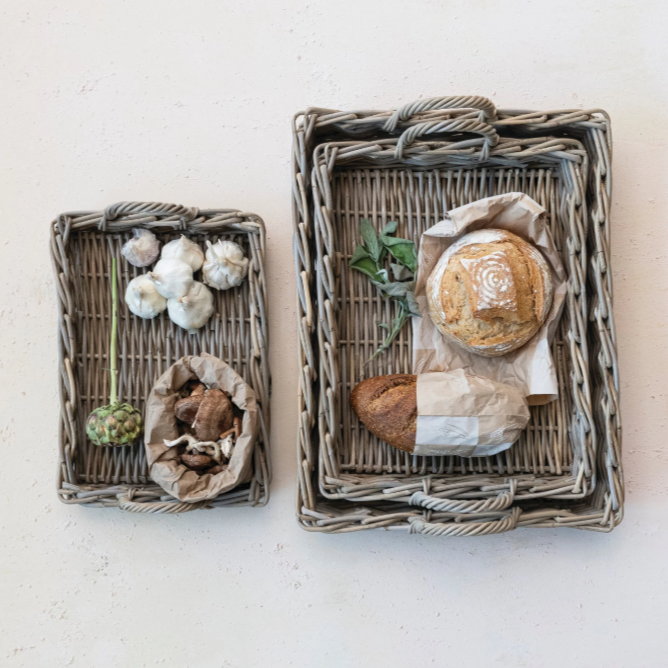 Decorative Woven Rattan Trays w/ Handles, SMALL ONLY