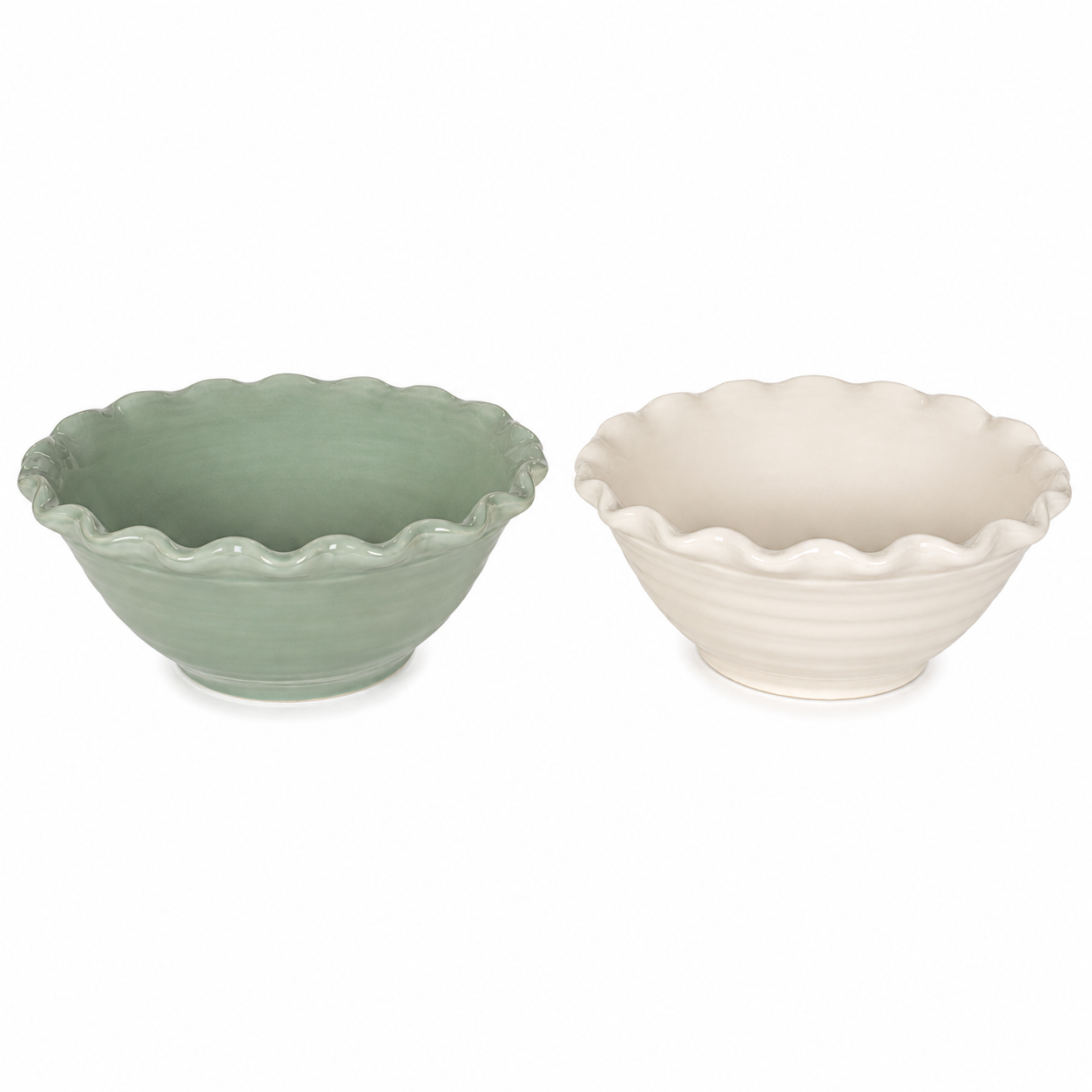 10" Round x 4"H Stoneware Bowl w Scalloped Edge GREEN ONLY