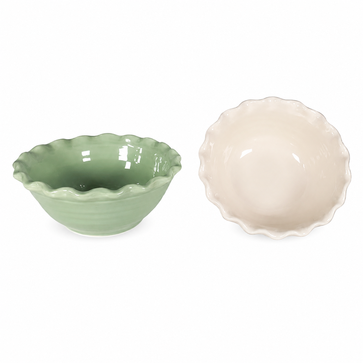 10" Round x 4"H Stoneware Bowl w Scalloped Edge GREEN ONLY