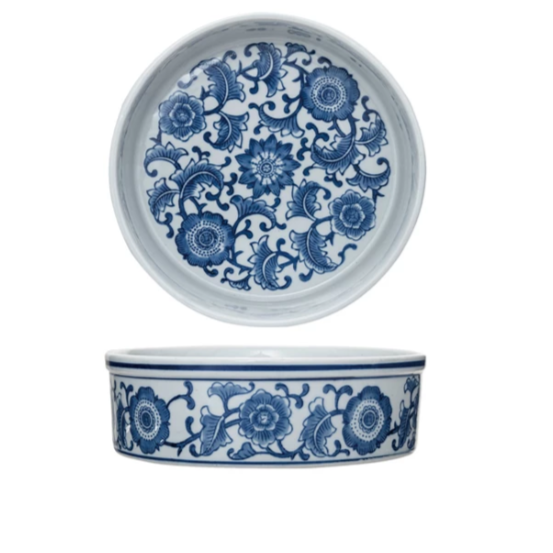8 Cup Stoneware Pet Bowl w/ Floral Design
