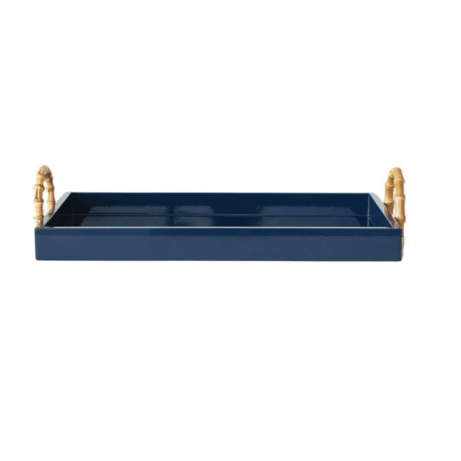 MDF Lacquered Tray w/ Bamboo Handles & Metal Detail