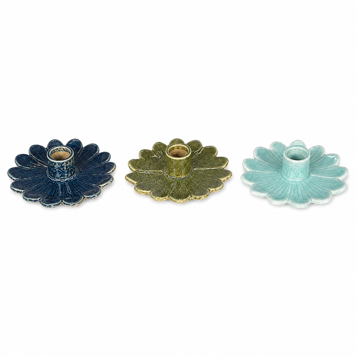 Stoneware Flower Shaped Taper Holder BLUE ONLY