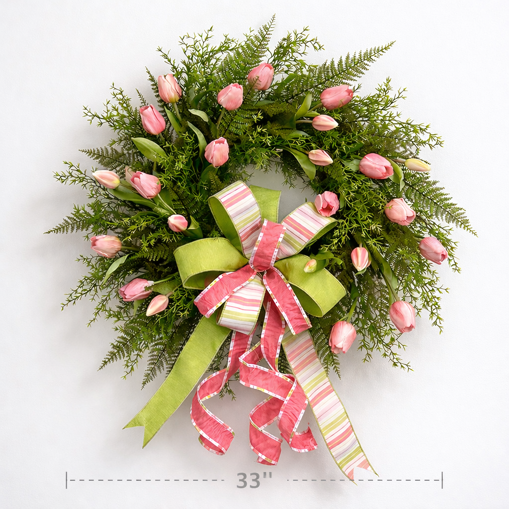 33" PINK TULIP WREATH W/BOW