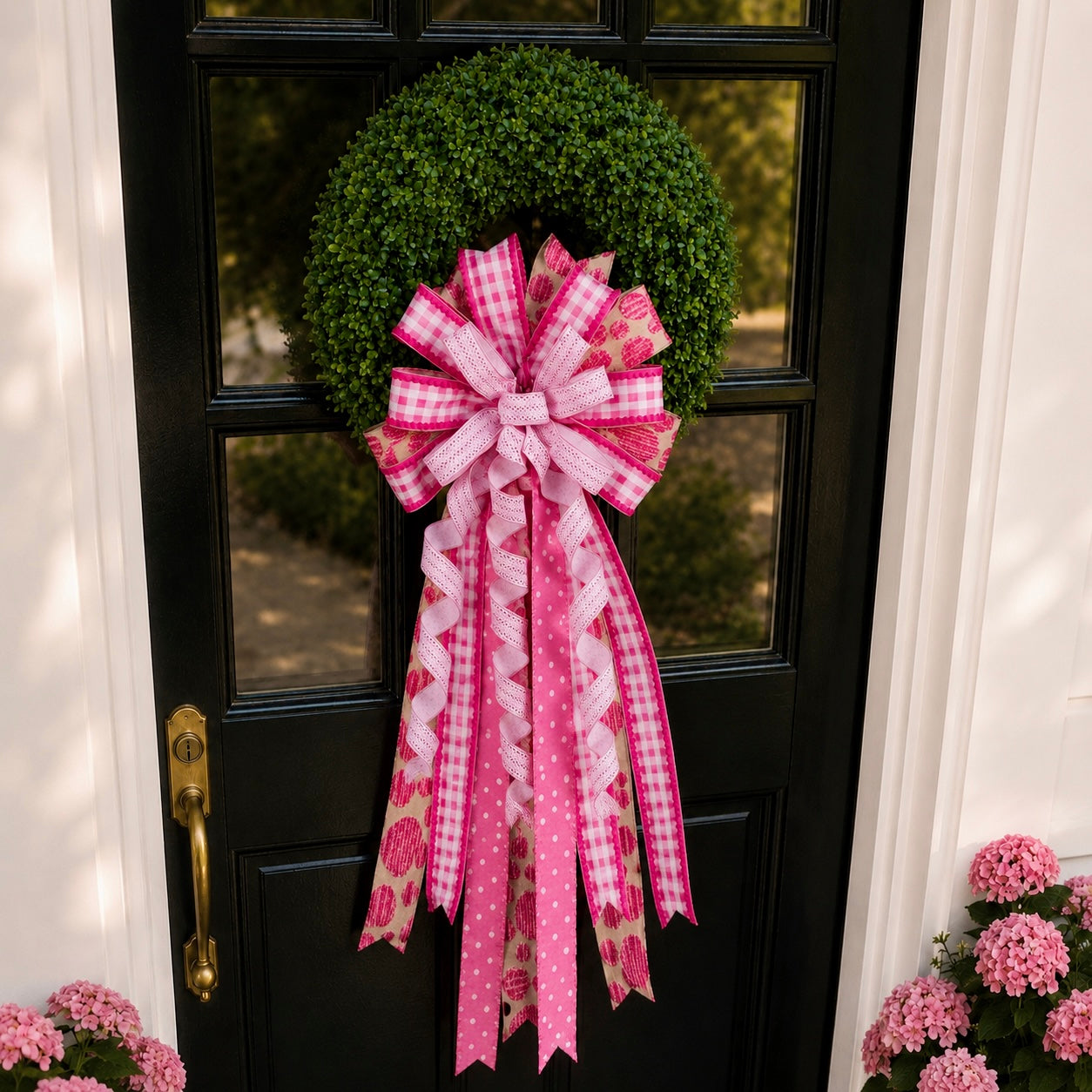 16"W X 44"L PINK POLKA-DOT ON LINEN PRE-MADE BOW