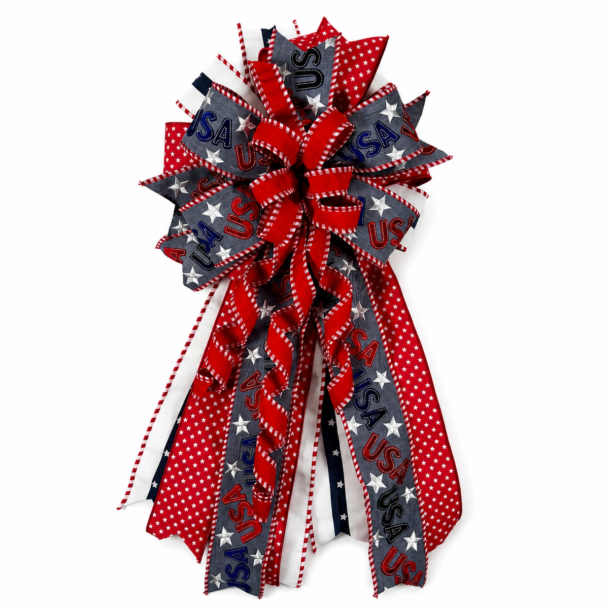 18" X 40" Red, White & Denim - Premade Bow