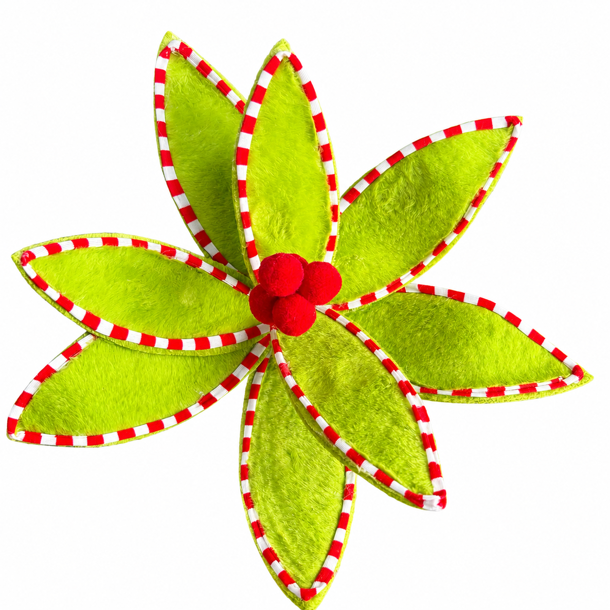 27" Grinch Poinsettia Stem with red/white piping