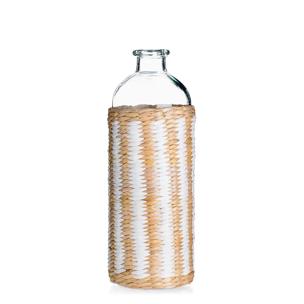 D4.5"H13"GLASS VASE WIGTH RATTAN HOLDER