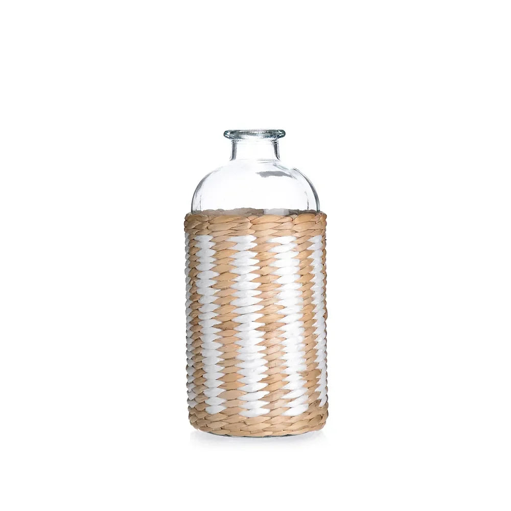 D4.5"H10"GLASS VASE WITH RATTAN HOLDER