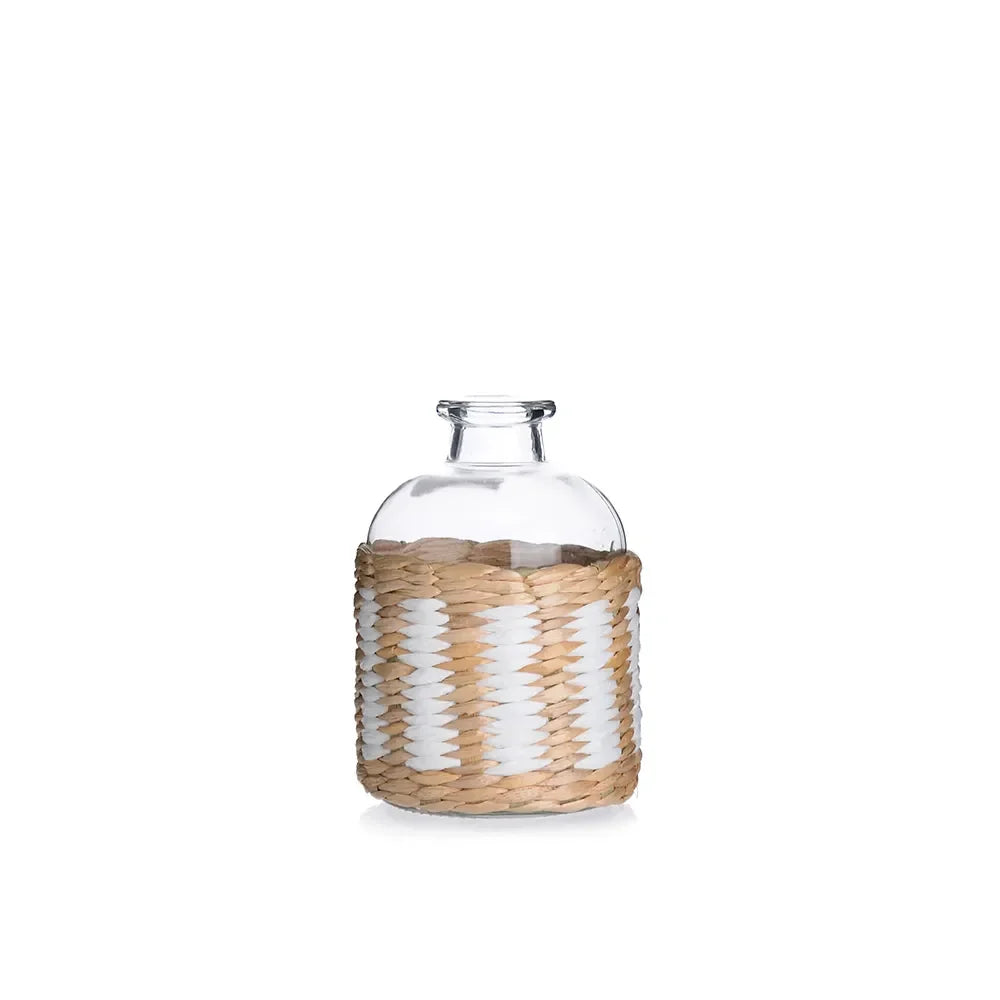D4.5"H6.5"GLASS VASE WITH RATTAN COVER