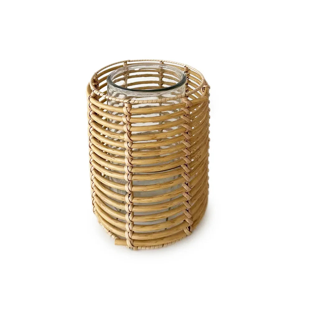 D7"H10"GLASS VASE WITH WILLOW HOLDER