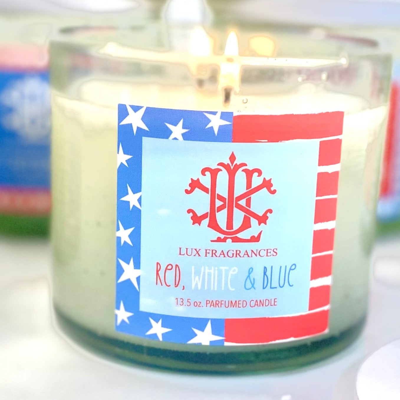 Red White And Blue 13.5oz Clear Glass With Wooden Lid