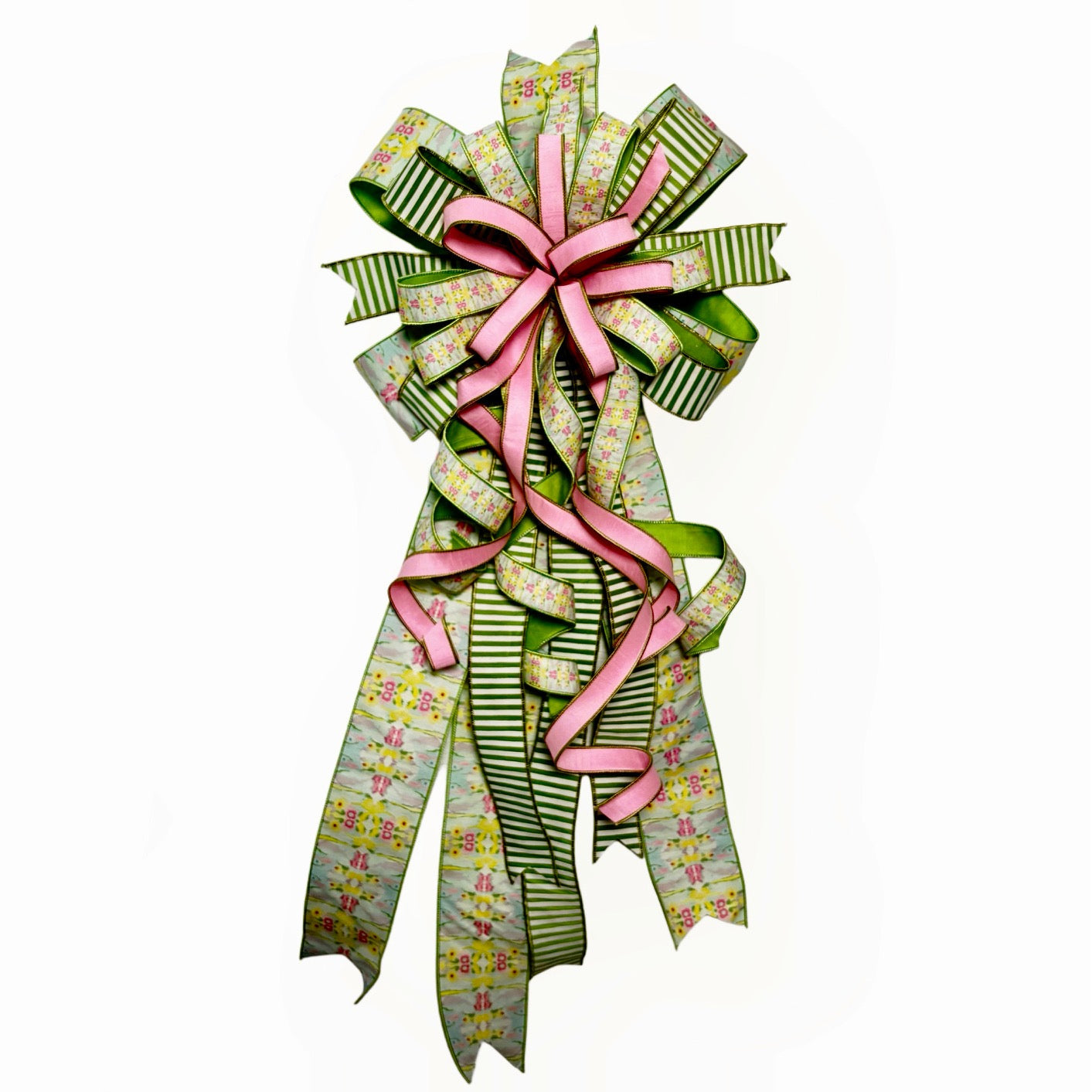18"W X 40"L LT GREEN/PINK PRE-MADE BOW