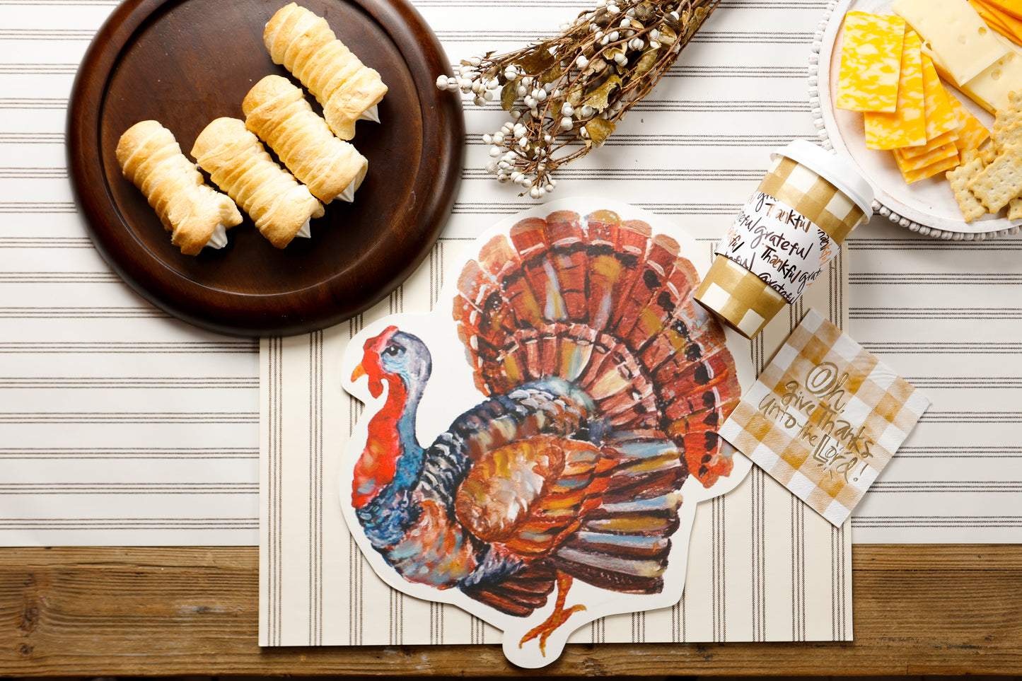 Thanksgiving Story- Brown Triple Stripe On Cream Table Runner..