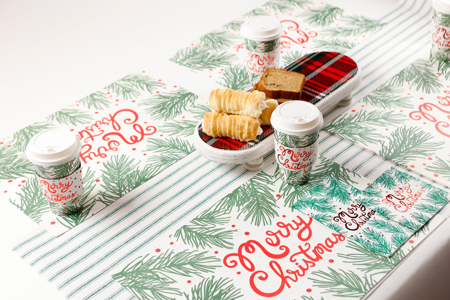 Green Ticking On Cream Table Runner
