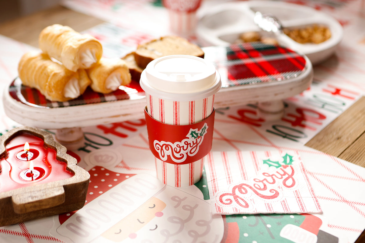 Merry On Red Ticking Beverage Napkin..20 Pieces Per Pkg