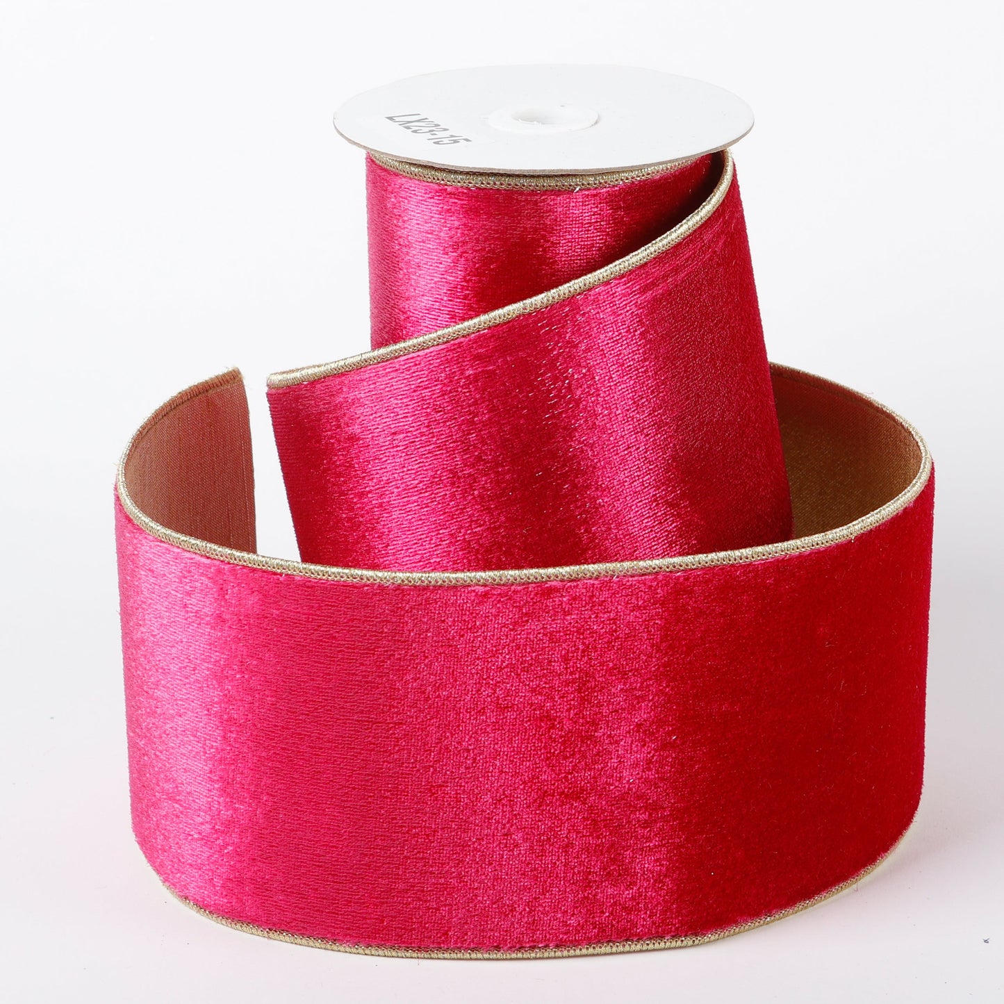 4" X 5 YDS HOT PINK VELVET GOLD DUP BACK RIBBON